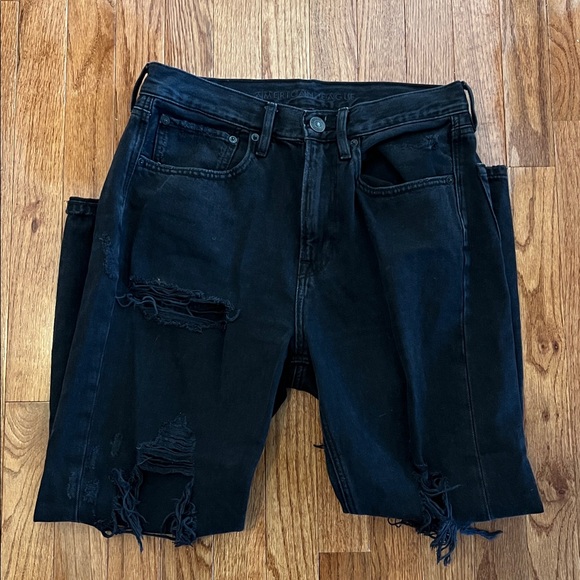 American Eagle Black Distressed High Rise Denim Jeans Women’s Size 6 Short - Picture 2 of 12